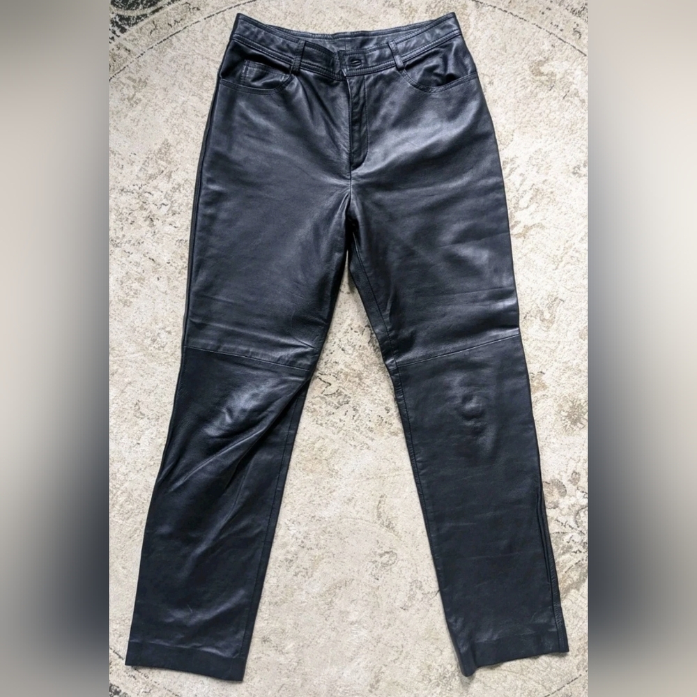 City DKNY Women's Black Leather Pants Size 12